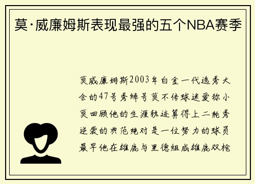 莫·威廉姆斯表现最强的五个NBA赛季